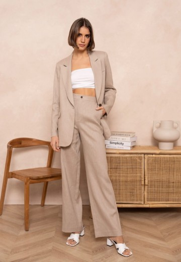 ATTENTIF BLAZER LINNEN TAUPE