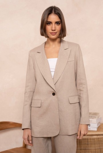 ATTENTIF BLAZER LINNEN TAUPE