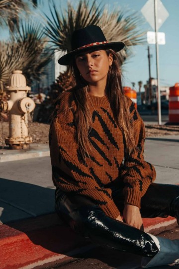 HASHTAG BIJ MARLEEN COLOURFUL REBEL TIGER KNITWEAR COGNAC