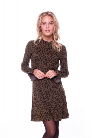ROBBIE LEOPARD A-LINE JACQUARD DRESS WOMEN ARMY