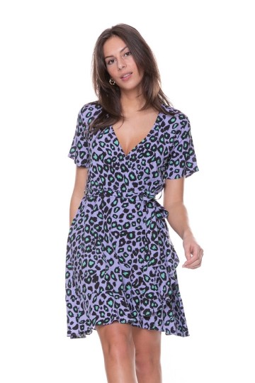 HASHTAG BIJ MARLEEN COLOURFUL REBEL LEOPARD WRAP DRESS