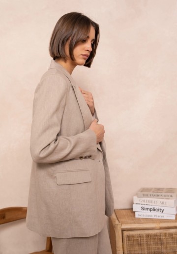ATTENTIF BLAZER LINNEN TAUPE