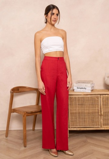 ATTENTIF PANTALON STRAIGHT RED
