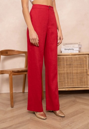 ATTENTIF PANTALON STRAIGHT RED