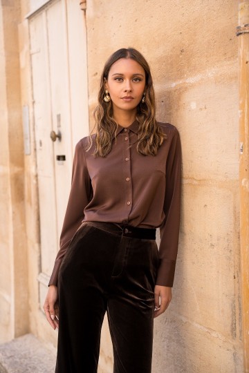 ATTENTIF BLOUSE SATINY COFFIE
