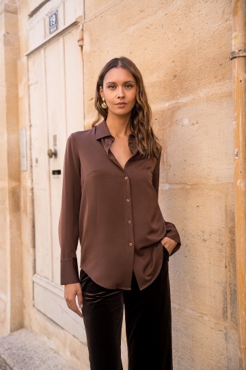 ATTENTIF BLOUSE SATINY COFFIE
