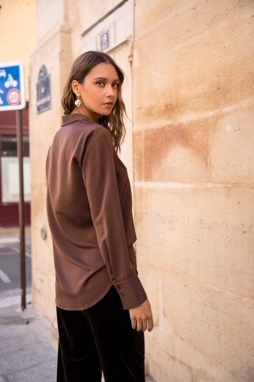 ATTENTIF BLOUSE SATINY COFFIE