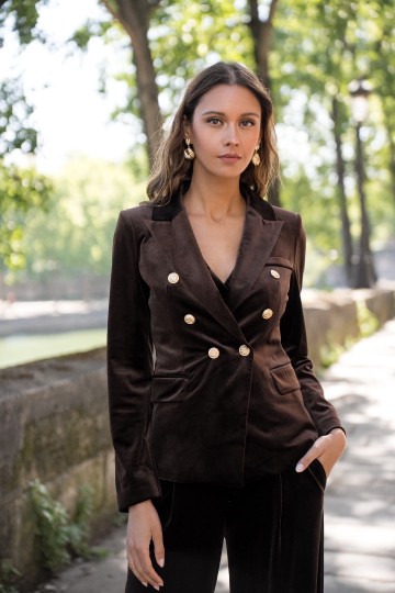 ATTENTIF BLAZER VELVET DARK BROWN