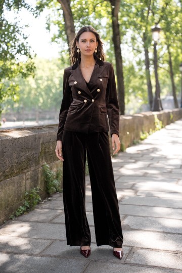 ATTENTIF BLAZER VELVET DARK BROWN