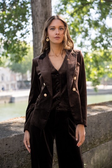 ATTENTIF BLAZER VELVET DARK BROWN