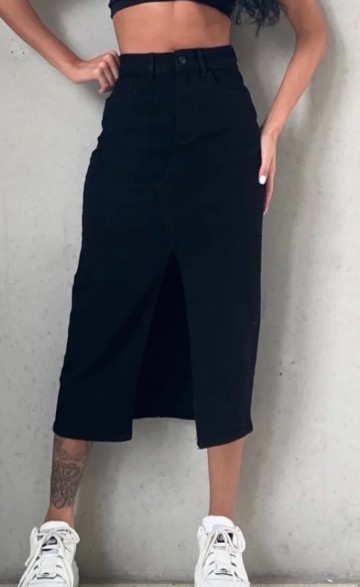 REDIAL DENIM SKIRT BLACK