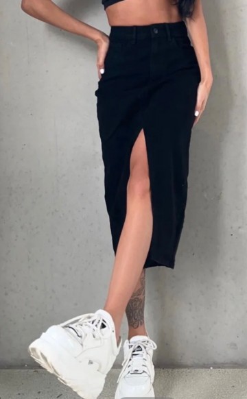 REDIAL DENIM SKIRT BLACK