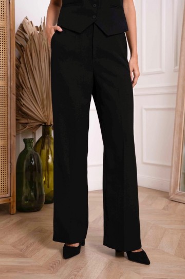 ATTENTIF WIJDE LEG PANTALON BLACK