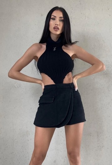 REDIAL JEANS SKORT BLACK NEW