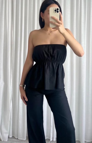 TOP LINNEN PEPLUM BLACK