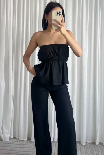 TOP LINNEN PEPLUM BLACK