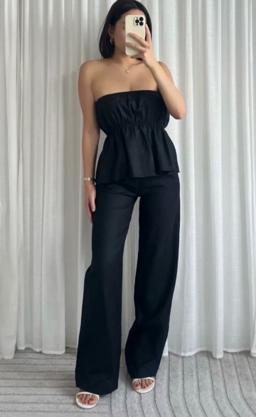 TOP LINNEN PEPLUM BLACK