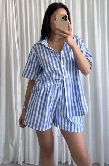 STRIPED LINNEN SHORT