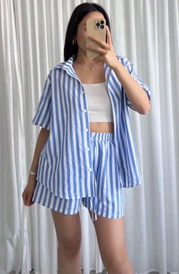 STRIPED LINNEN SHORT