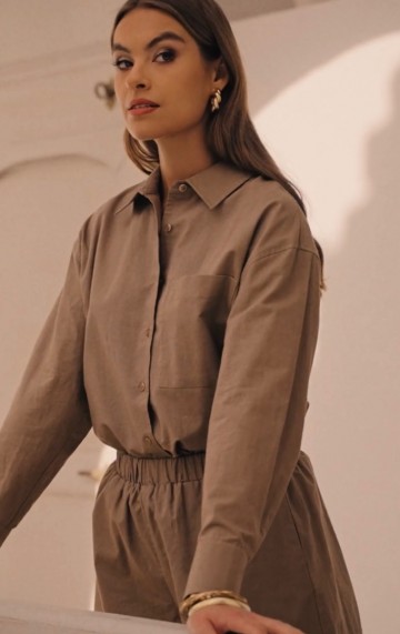 ATTENTIF LINNEN BLOUSE TAUPE