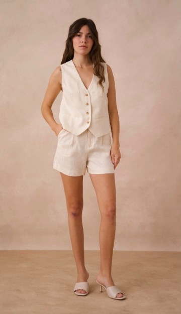 ATTENTIF LINNEN GILET BEIGE