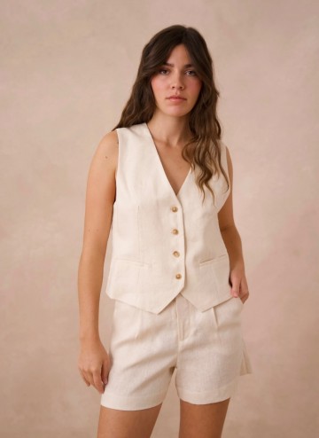 ATTENTIF LINNEN SHORT BEIGE
