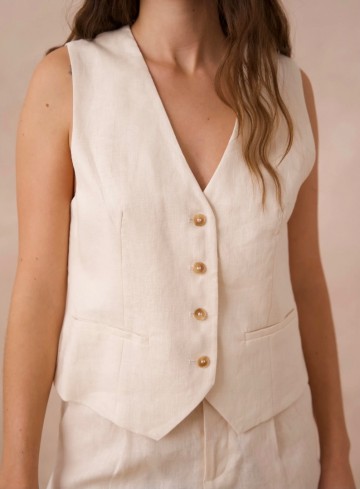ATTENTIF LINNEN GILET BEIGE