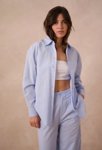 ATTENTIF LINNEN BLOUSE LICHT BLUE