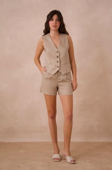 ATTENTIF LINNEN GILET TAUPE