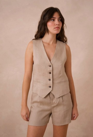 ATTENTIF LINNEN GILET TAUPE