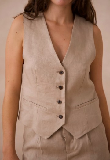 ATTENTIF LINNEN GILET TAUPE