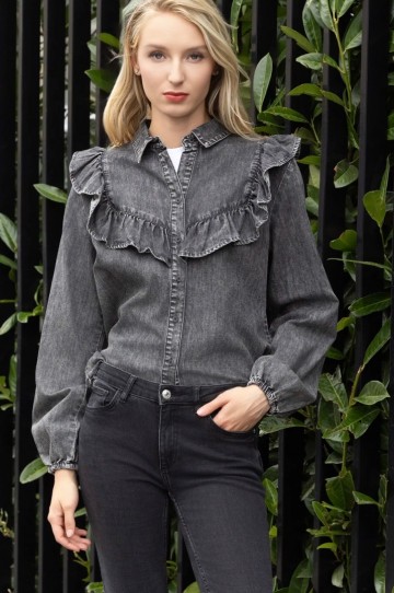 JEANS BLOUSE RUFFLE W GREY