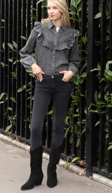 JEANS BLOUSE RUFFLE W GREY