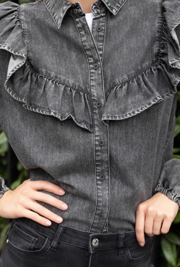 JEANS BLOUSE RUFFLE W GREY
