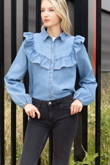 JEANS BLOUSE RUFFLE BLUE