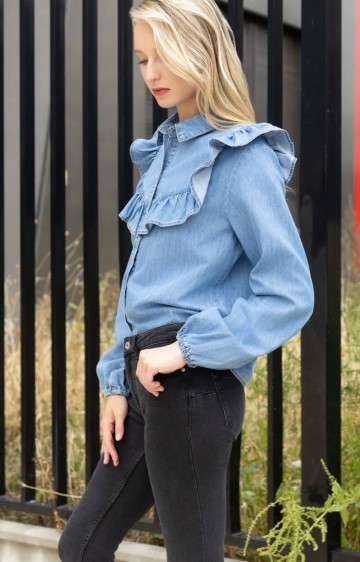 JEANS BLOUSE RUFFLE BLUE