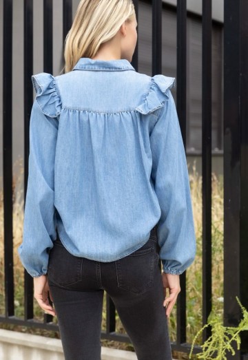 JEANS BLOUSE RUFFLE BLUE