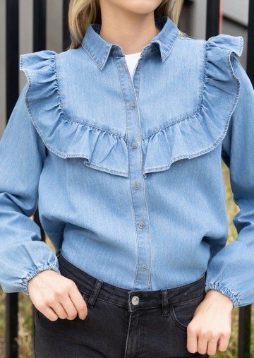 JEANS BLOUSE RUFFLE BLUE