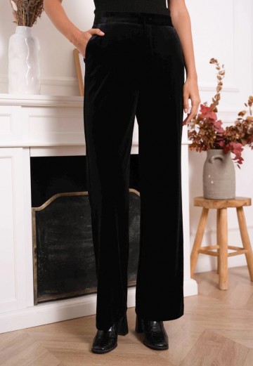 ATTENTIF PANTALON VELVET STRAIGHT BLACK