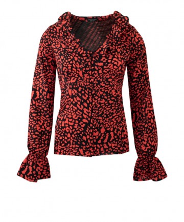 HASHTAG BIJ MARLEEN COLOURFUL REBEL XHARA LEOPARD RUFFLE BLOUSE BLACK/RED