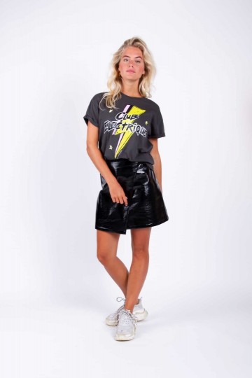 HASHTAG BIJ MARLEEN COLOURFUL REBEL BLACK PU SKIRT