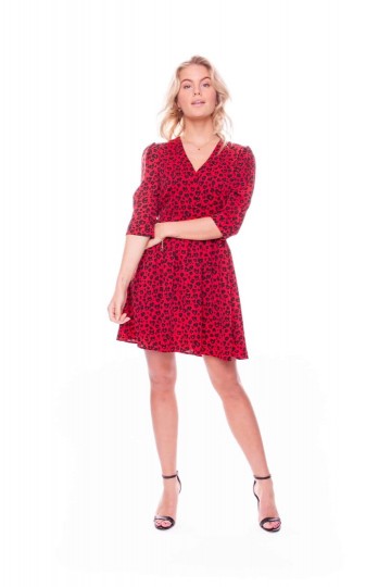 HASHTAG BIJ MARLEEN COLOURFUL REBEL AIMEE LEOPARD PUFF SLEEVE DRESS