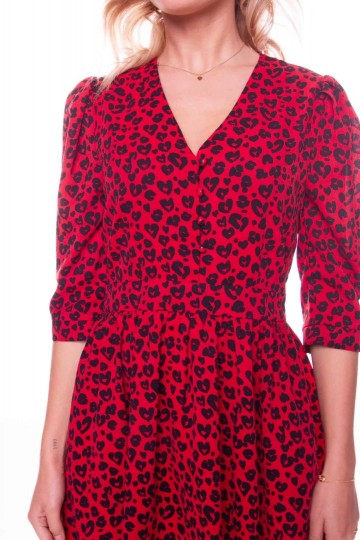 HASHTAG BIJ MARLEEN COLOURFUL REBEL AIMEE LEOPARD PUFF SLEEVE DRESS