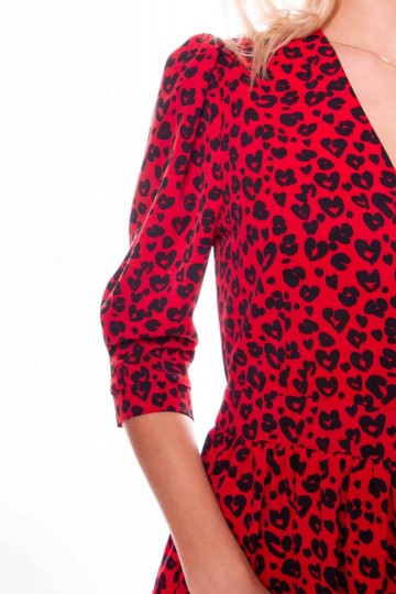 HASHTAG BIJ MARLEEN COLOURFUL REBEL AIMEE LEOPARD PUFF SLEEVE DRESS