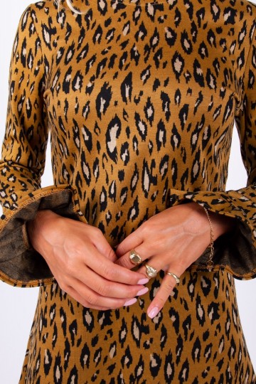 HASHTAG BIJ MARLEEN COLOURFUL REBEL ROBIJN LEOPARD DRESS SAND